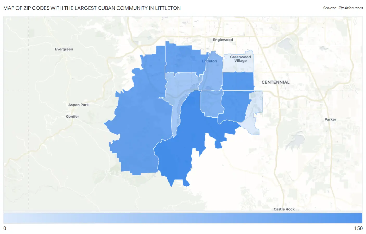Zip Codes with the Largest Cuban Community in Littleton Map