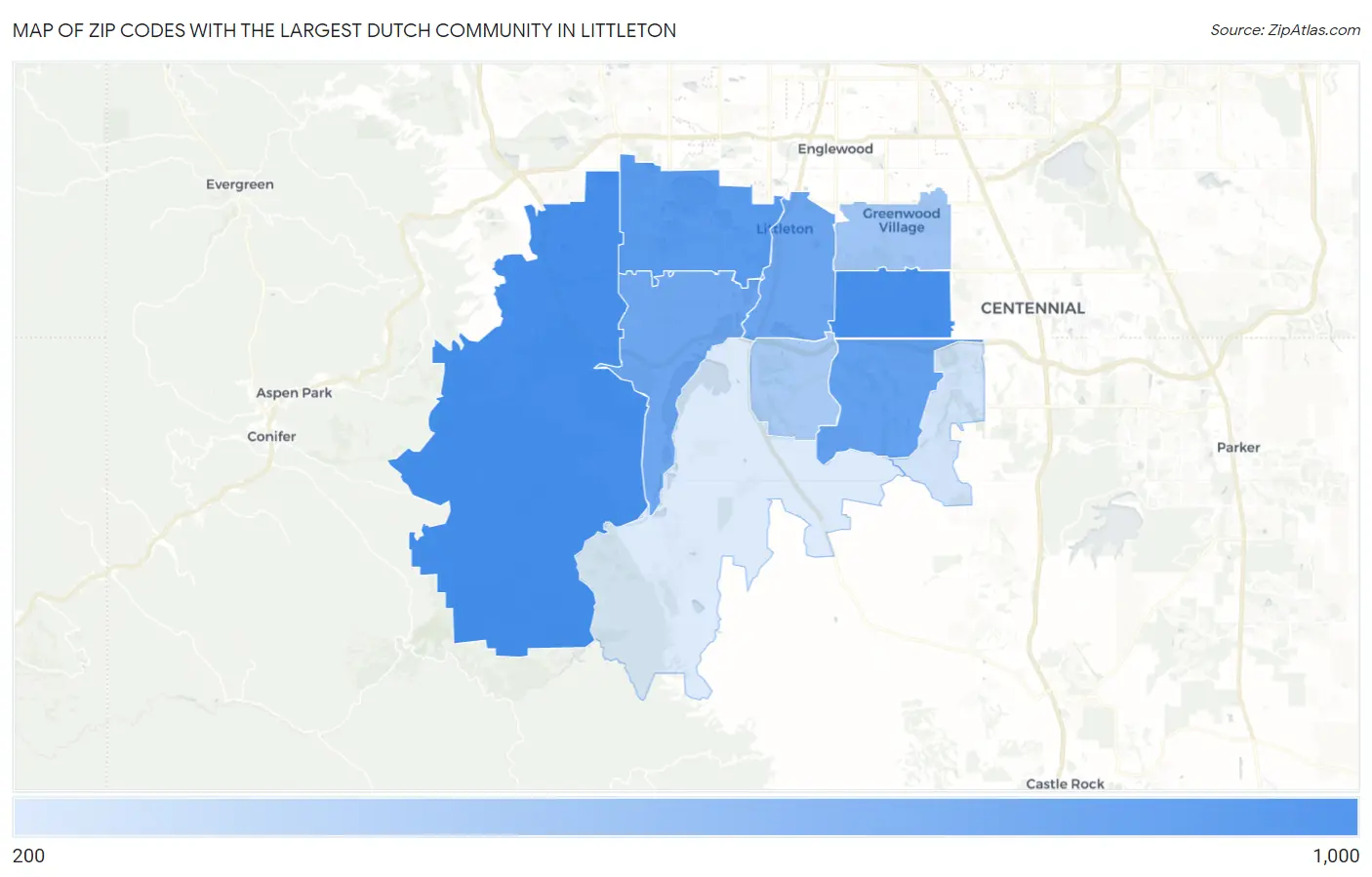 Zip Codes with the Largest Dutch Community in Littleton Map