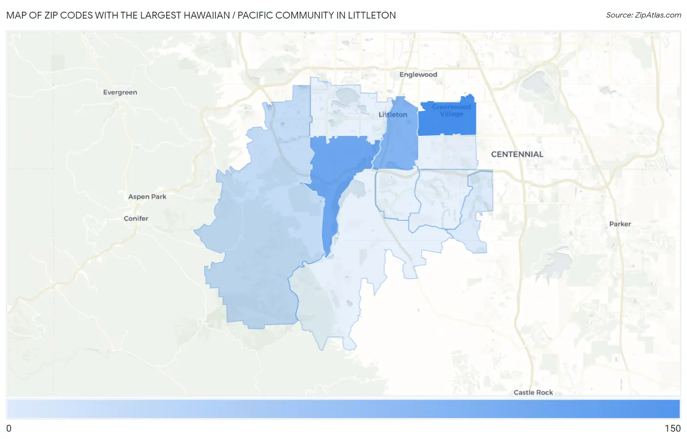 Zip Codes with the Largest Hawaiian / Pacific Community in Littleton Map