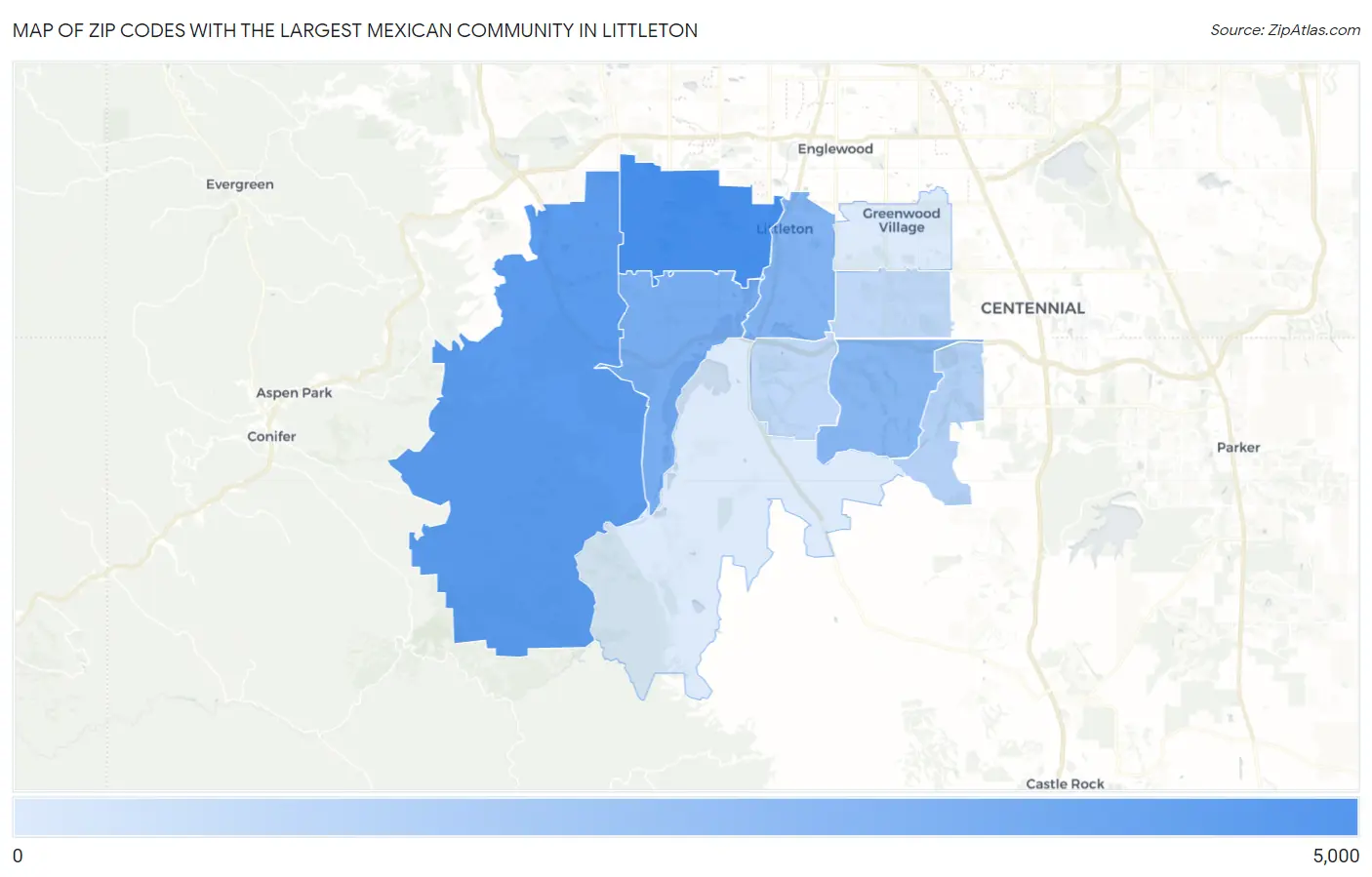 Zip Codes with the Largest Mexican Community in Littleton Map