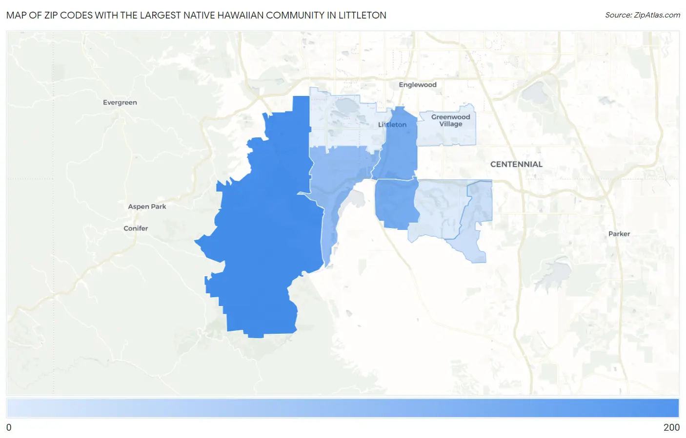 Zip Codes with the Largest Native Hawaiian Community in Littleton Map