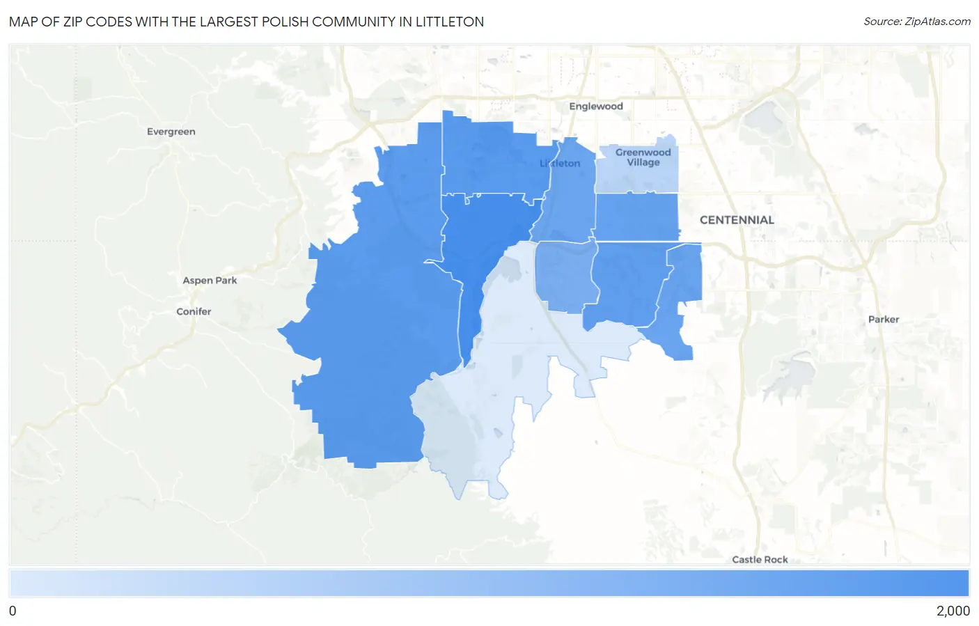 Zip Codes with the Largest Polish Community in Littleton Map