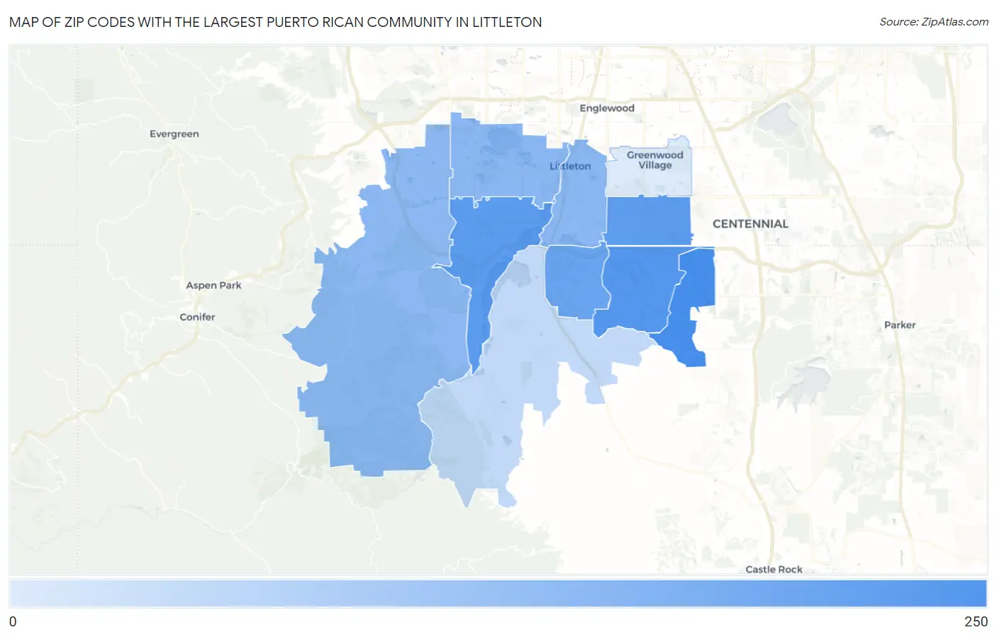 Zip Codes with the Largest Puerto Rican Community in Littleton Map