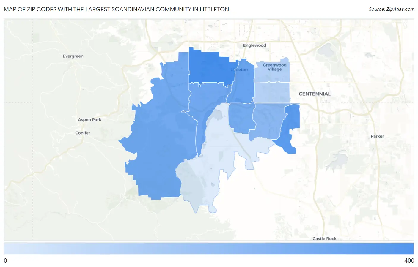 Zip Codes with the Largest Scandinavian Community in Littleton Map