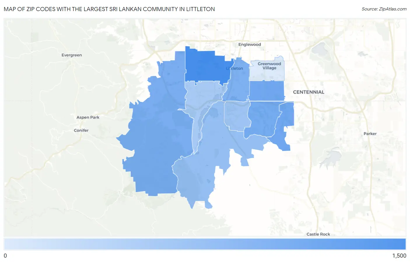 Zip Codes with the Largest Sri Lankan Community in Littleton Map