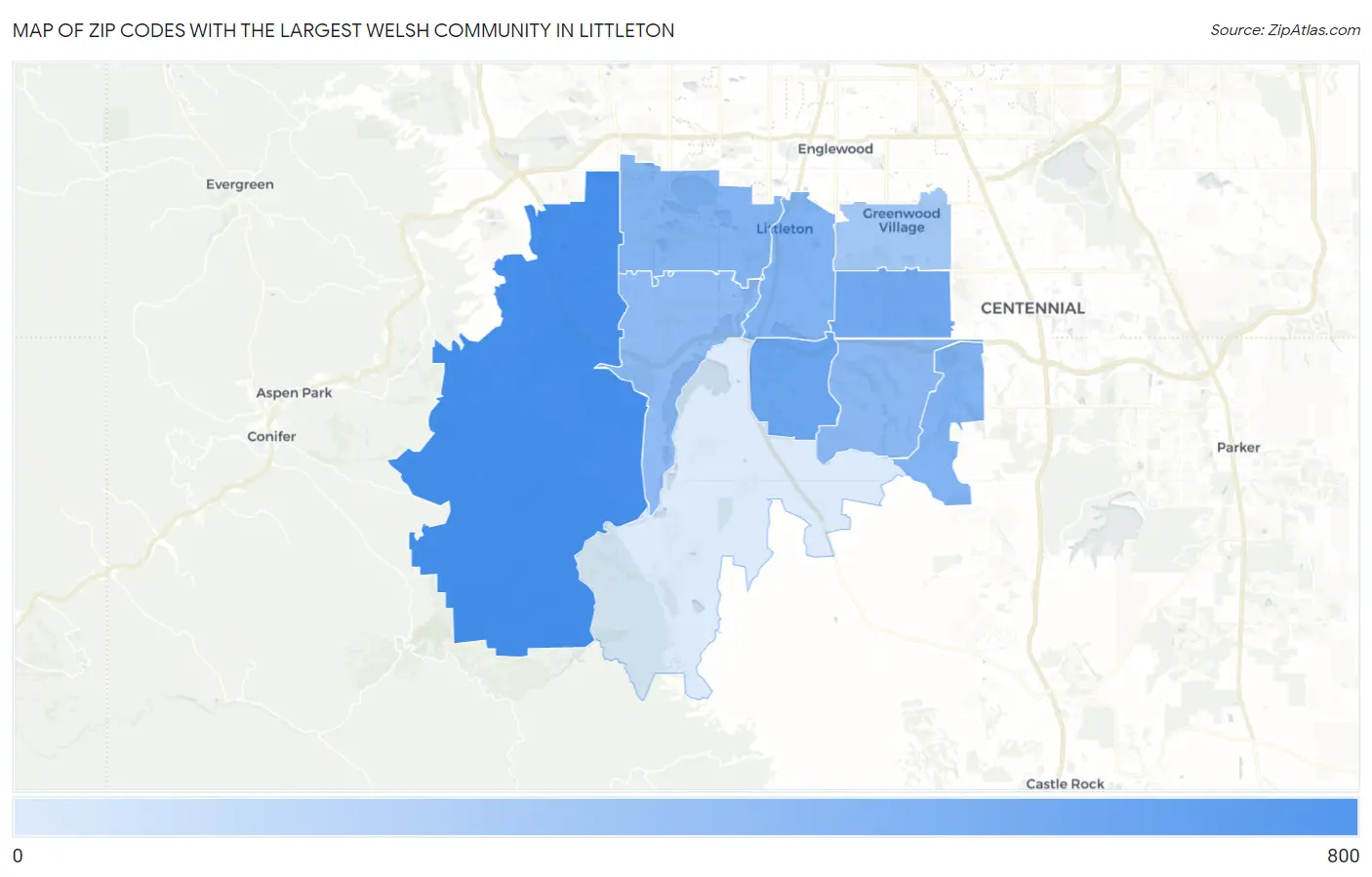 Zip Codes with the Largest Welsh Community in Littleton Map