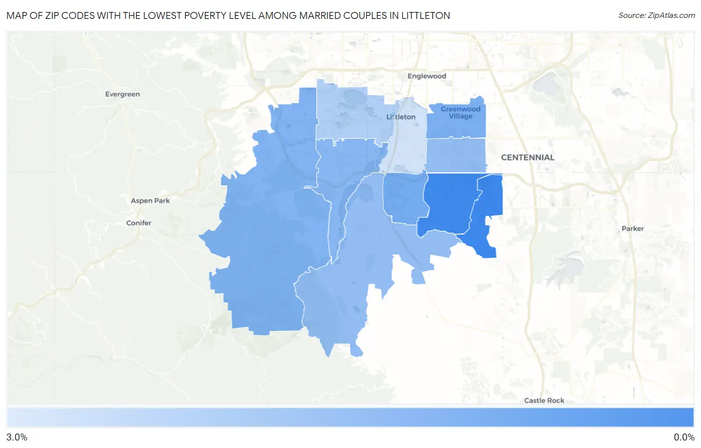 Zip Codes with the Lowest Poverty Level Among Married Couples in Littleton Map