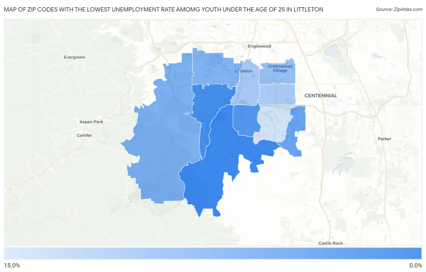 Zip Codes with the Lowest Unemployment Rate Amomg Youth Under the Age of 25 in Littleton Map
