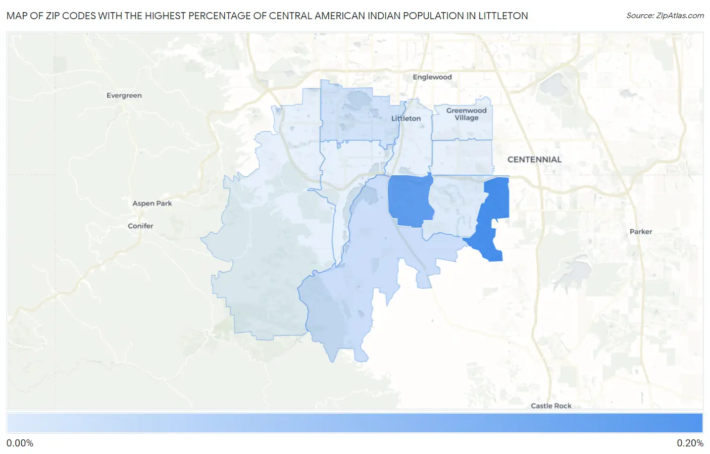 Zip Codes with the Highest Percentage of Central American Indian Population in Littleton Map