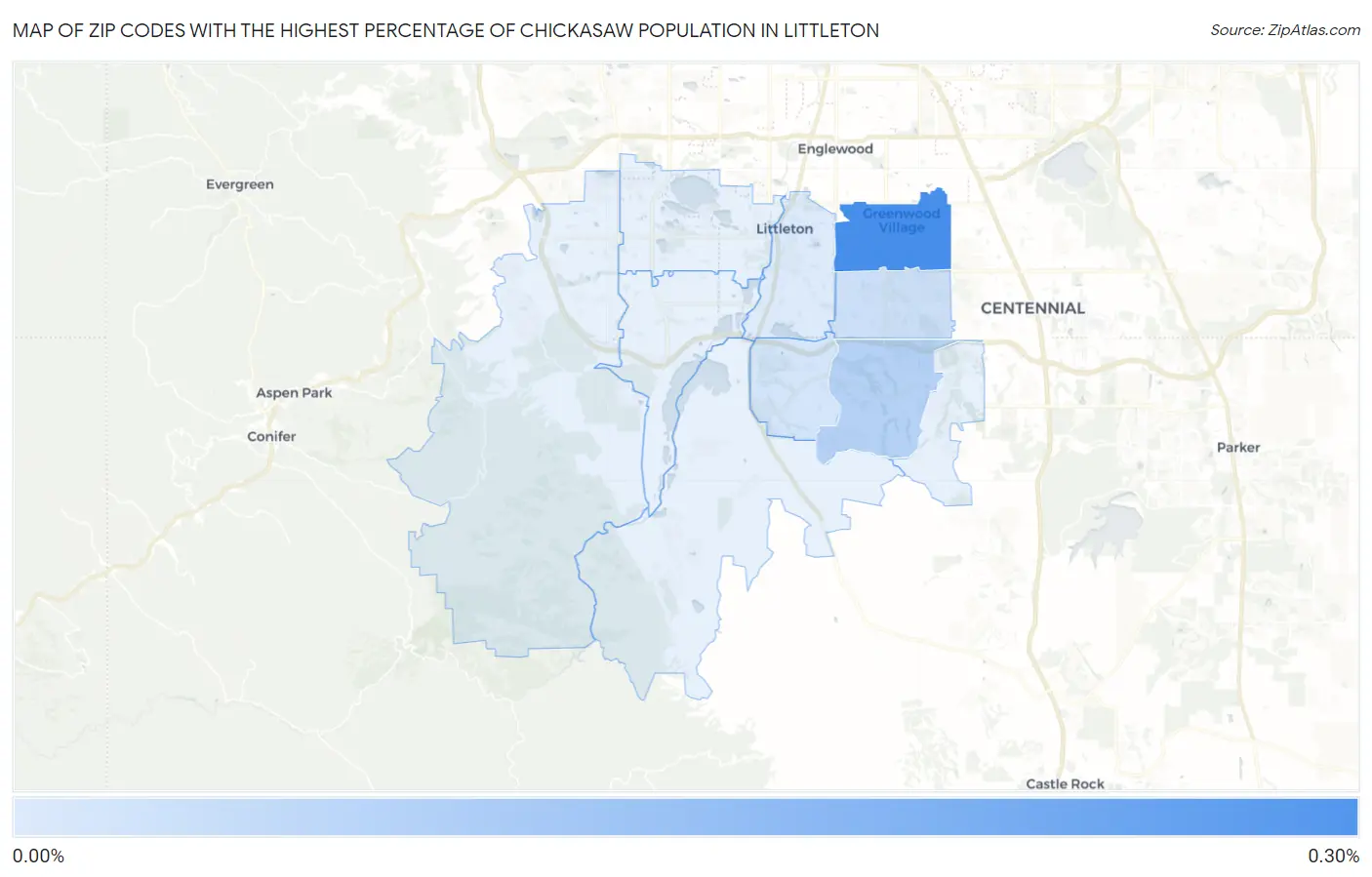 Zip Codes with the Highest Percentage of Chickasaw Population in Littleton Map