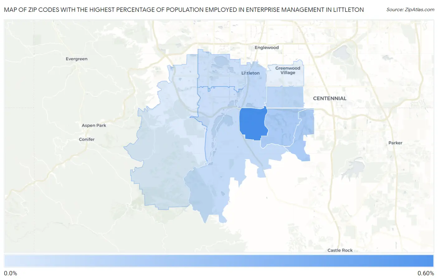 Zip Codes with the Highest Percentage of Population Employed in Enterprise Management in Littleton Map