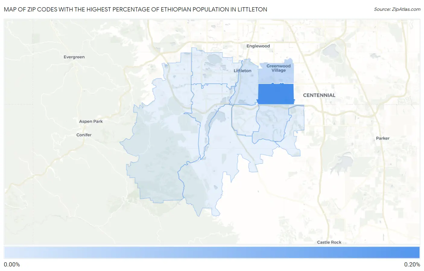 Zip Codes with the Highest Percentage of Ethiopian Population in Littleton Map