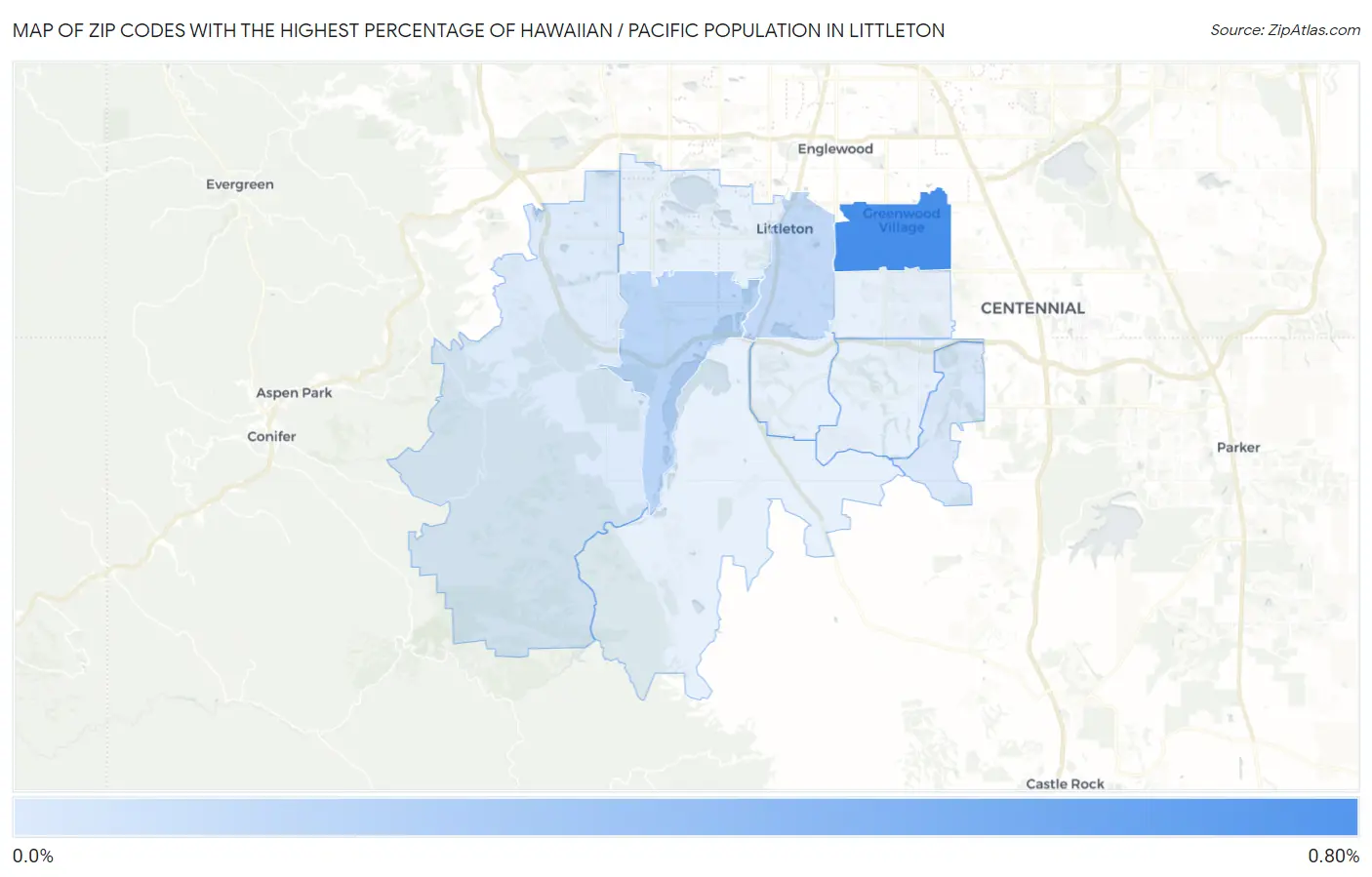 Zip Codes with the Highest Percentage of Hawaiian / Pacific Population in Littleton Map
