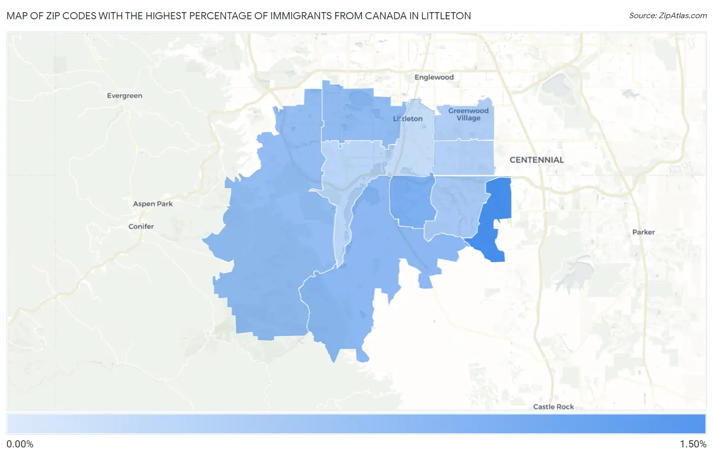 Zip Codes with the Highest Percentage of Immigrants from Canada in Littleton Map