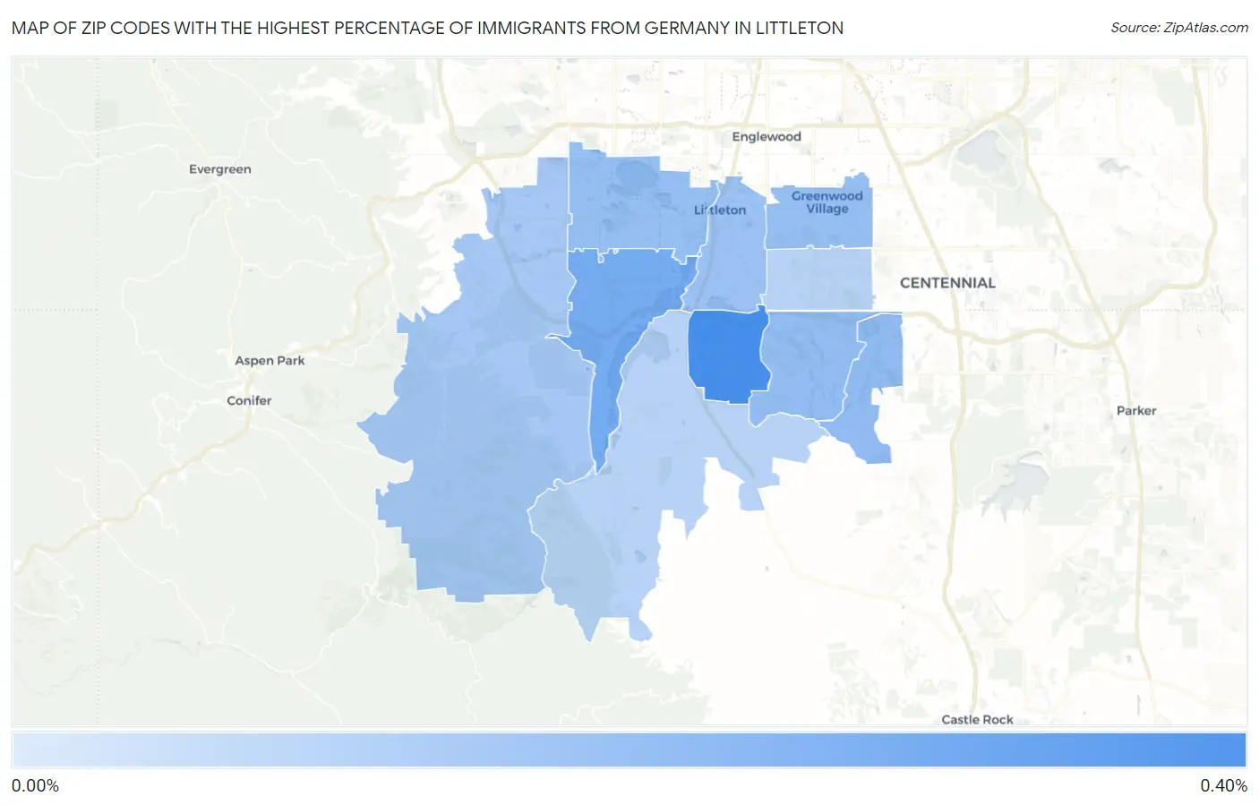 Zip Codes with the Highest Percentage of Immigrants from Germany in Littleton Map