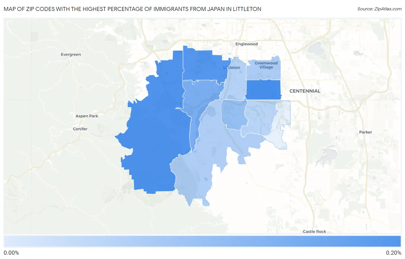 Zip Codes with the Highest Percentage of Immigrants from Japan in Littleton Map