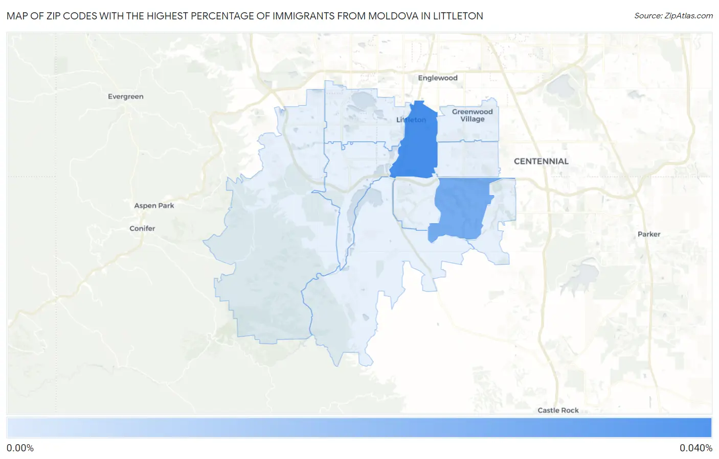 Zip Codes with the Highest Percentage of Immigrants from Moldova in Littleton Map