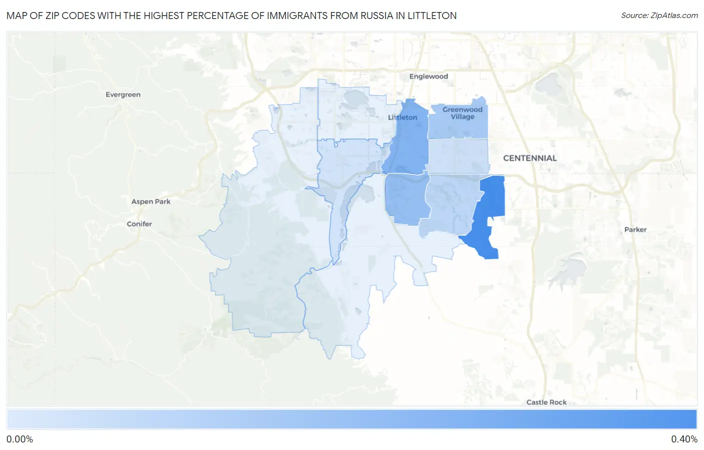 Zip Codes with the Highest Percentage of Immigrants from Russia in Littleton Map