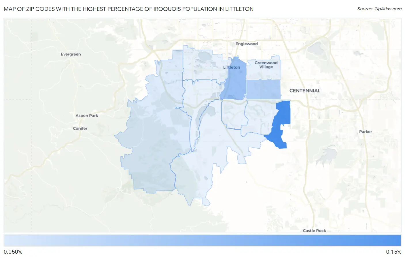 Zip Codes with the Highest Percentage of Iroquois Population in Littleton Map