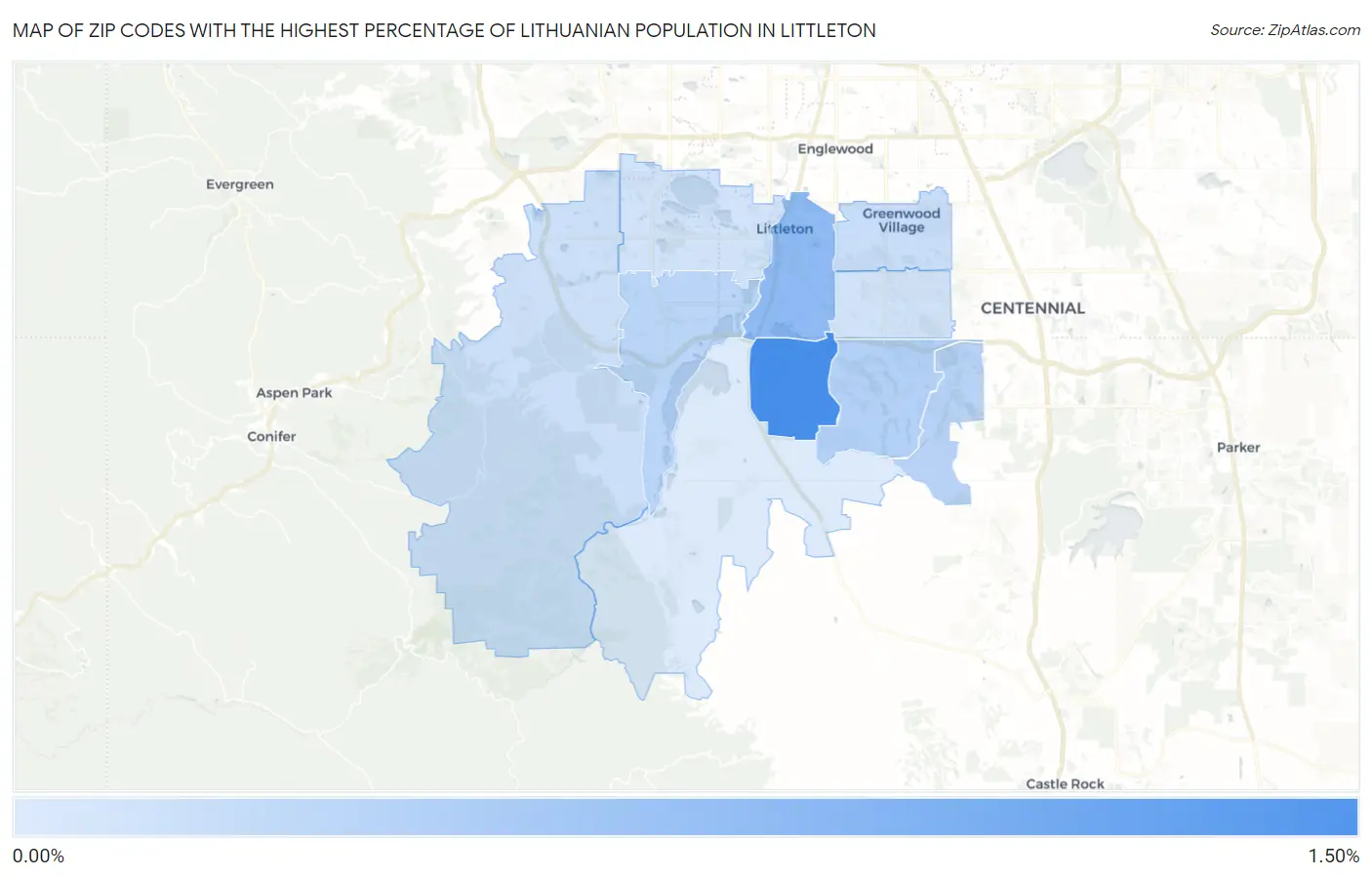 Zip Codes with the Highest Percentage of Lithuanian Population in Littleton Map
