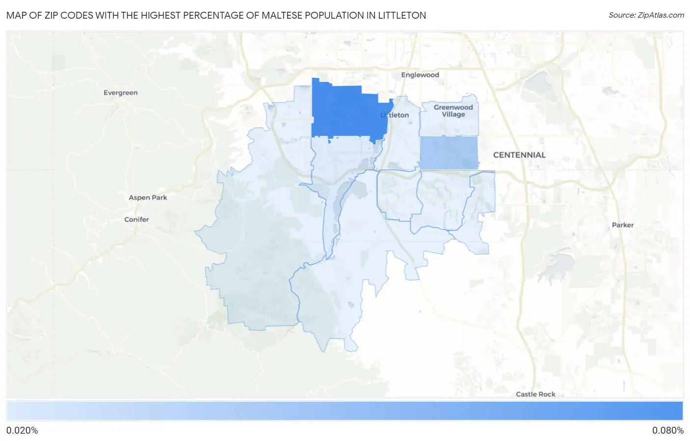 Zip Codes with the Highest Percentage of Maltese Population in Littleton Map