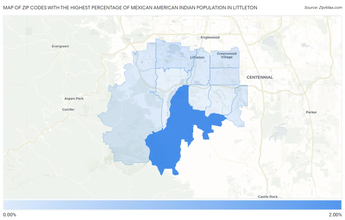 Zip Codes with the Highest Percentage of Mexican American Indian Population in Littleton Map