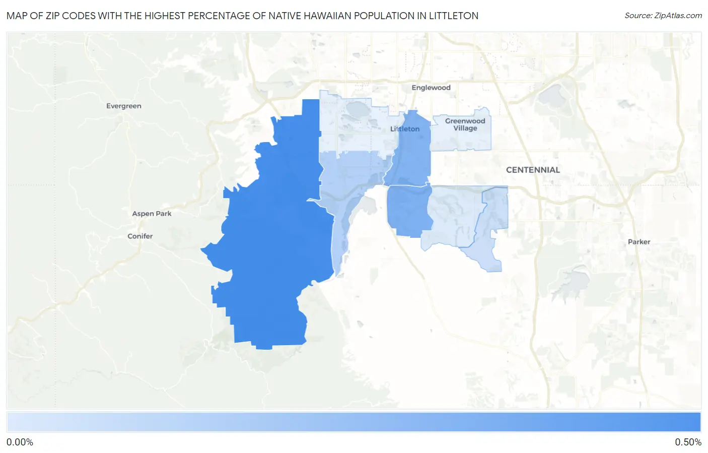 Zip Codes with the Highest Percentage of Native Hawaiian Population in Littleton Map
