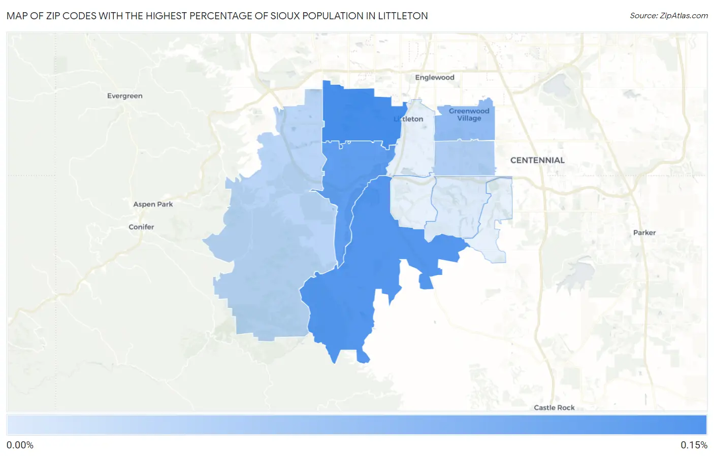 Zip Codes with the Highest Percentage of Sioux Population in Littleton Map
