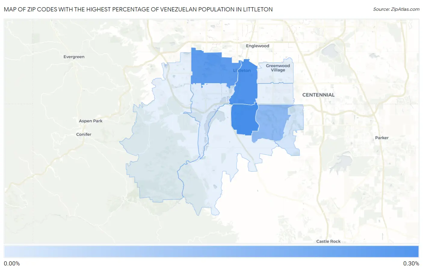 Zip Codes with the Highest Percentage of Venezuelan Population in Littleton Map