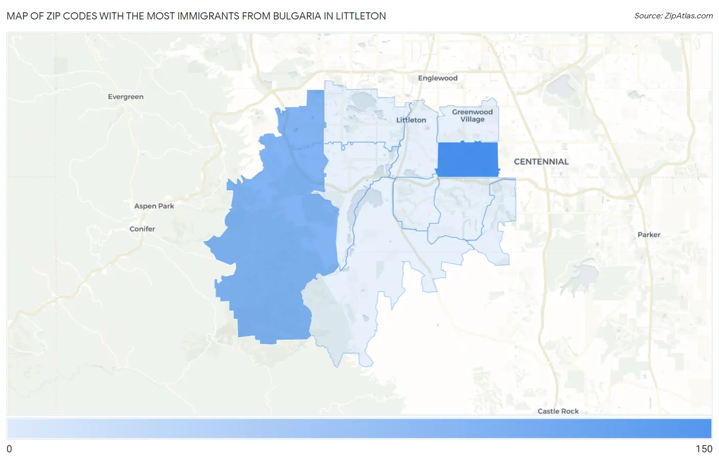 Zip Codes with the Most Immigrants from Bulgaria in Littleton Map