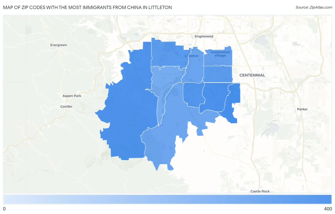 Zip Codes with the Most Immigrants from China in Littleton Map
