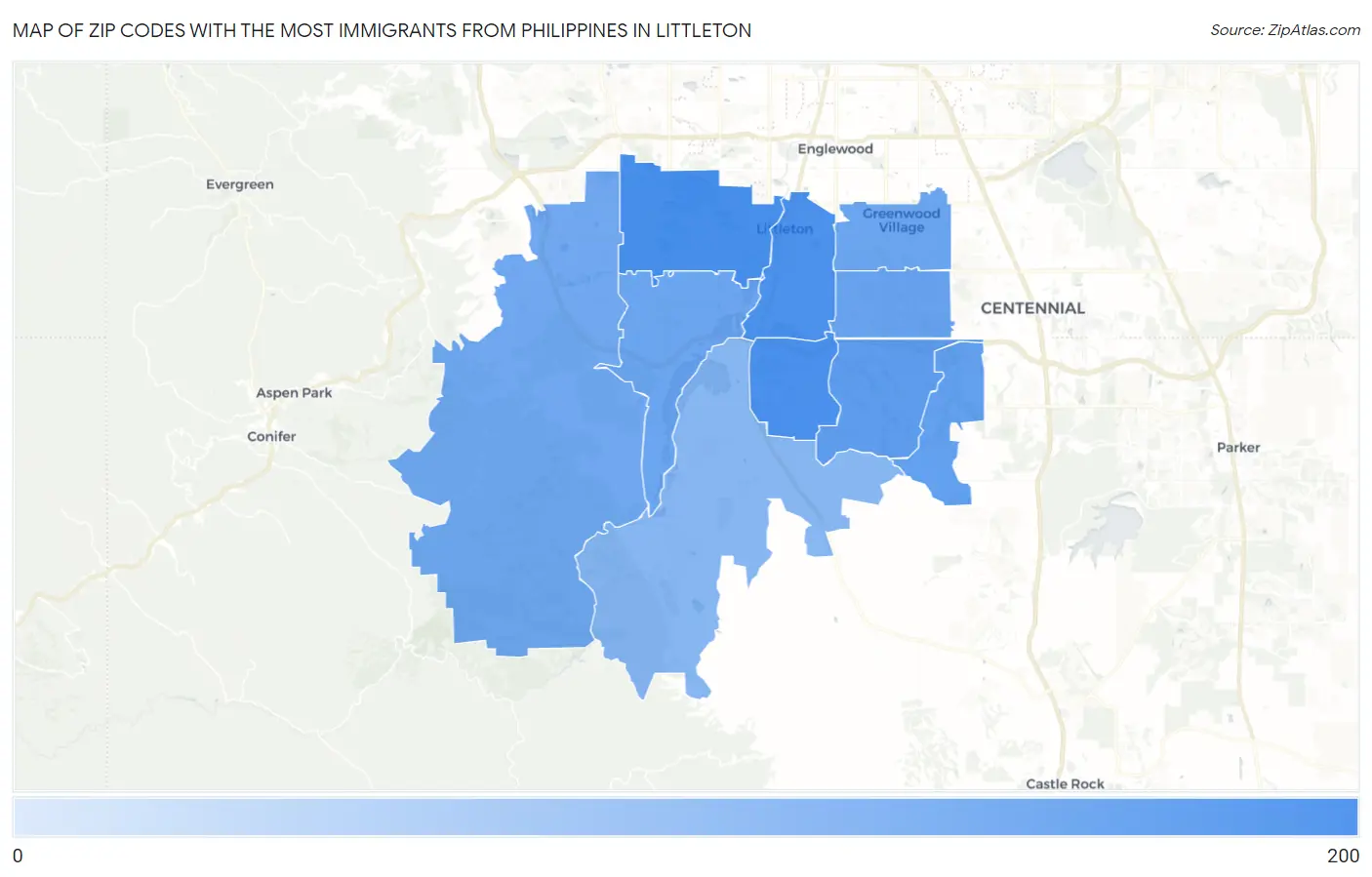 Zip Codes with the Most Immigrants from Philippines in Littleton Map