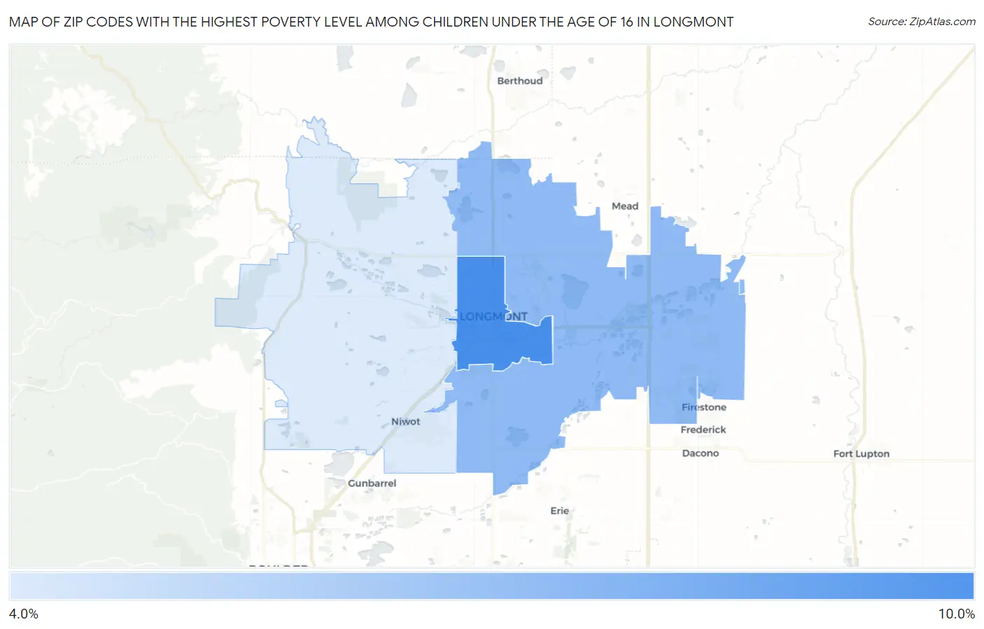 Zip Codes with the Highest Poverty Level Among Children Under the Age of 16 in Longmont Map