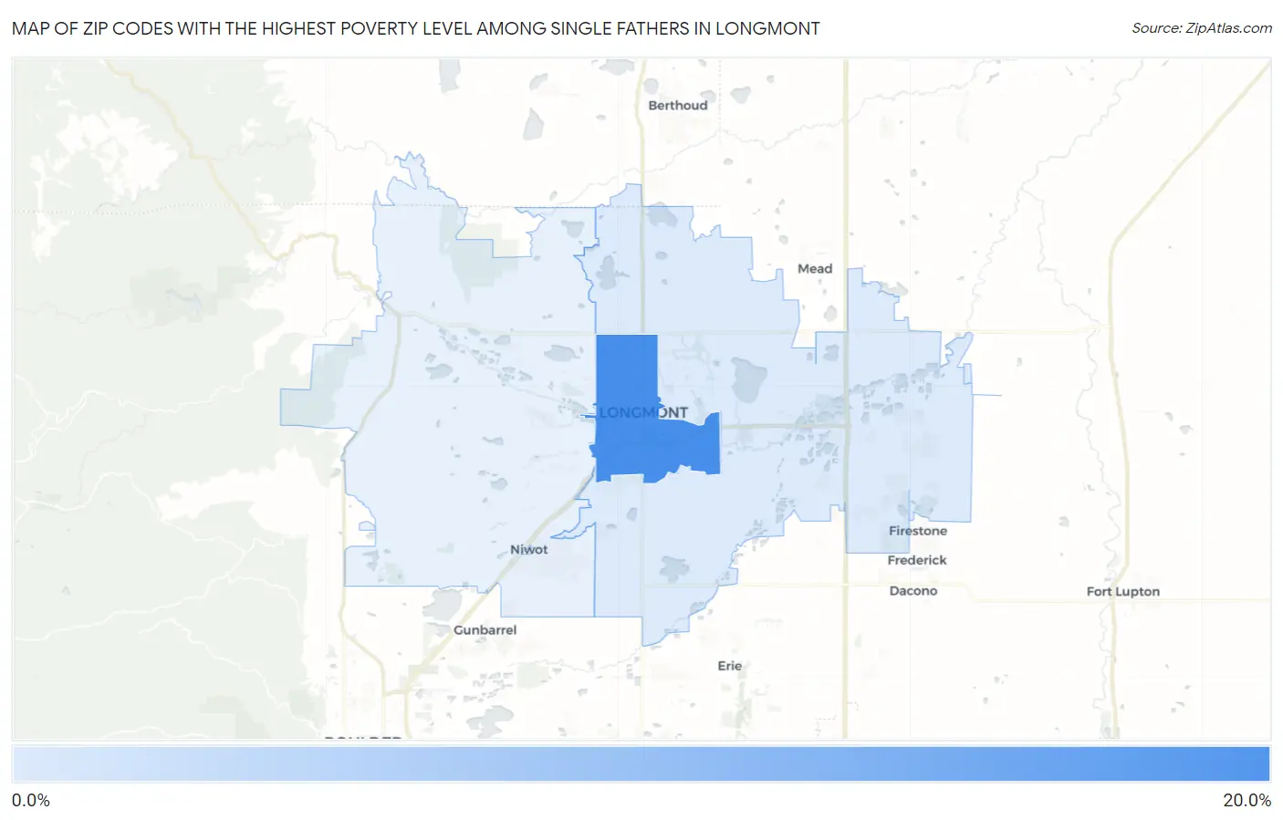 Zip Codes with the Highest Poverty Level Among Single Fathers in Longmont Map
