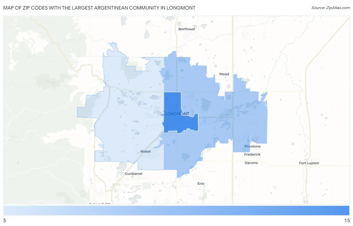 Zip Codes with the Largest Argentinean Community in Longmont Map
