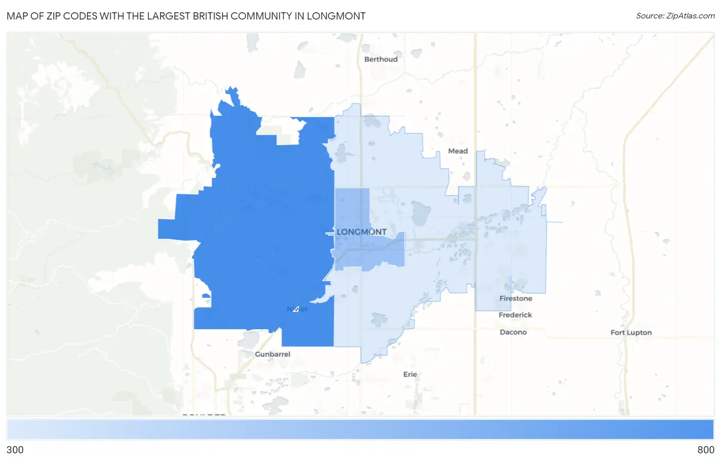 Zip Codes with the Largest British Community in Longmont Map