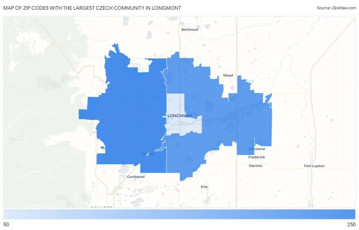 Zip Codes with the Largest Czech Community in Longmont Map