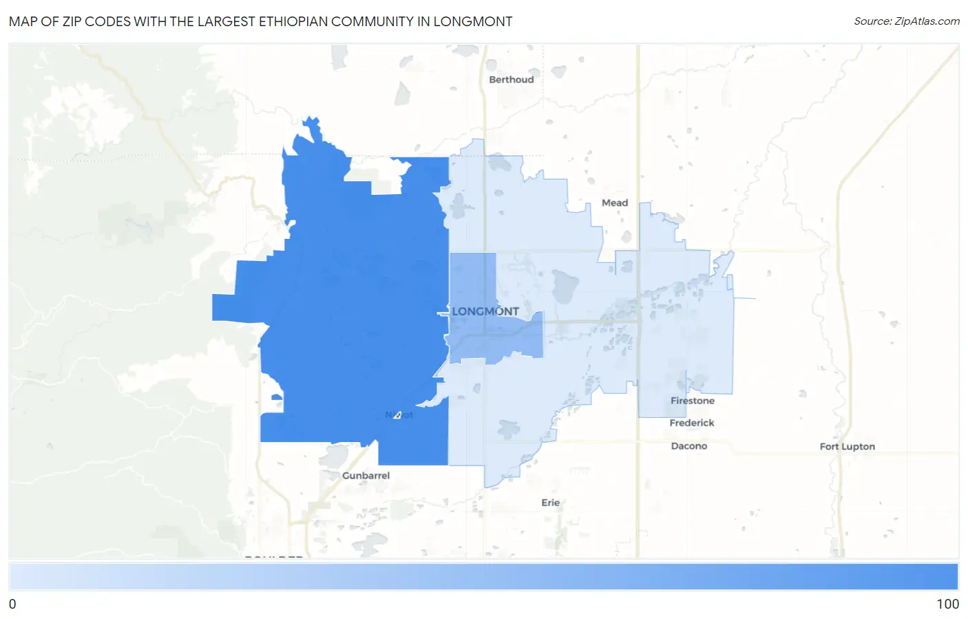 Zip Codes with the Largest Ethiopian Community in Longmont Map