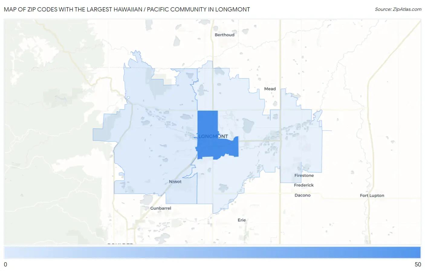 Zip Codes with the Largest Hawaiian / Pacific Community in Longmont Map
