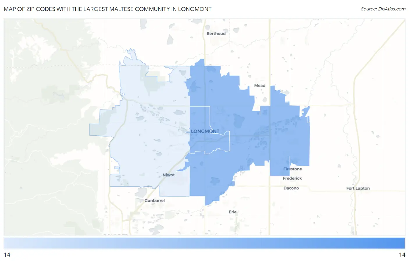 Zip Codes with the Largest Maltese Community in Longmont Map