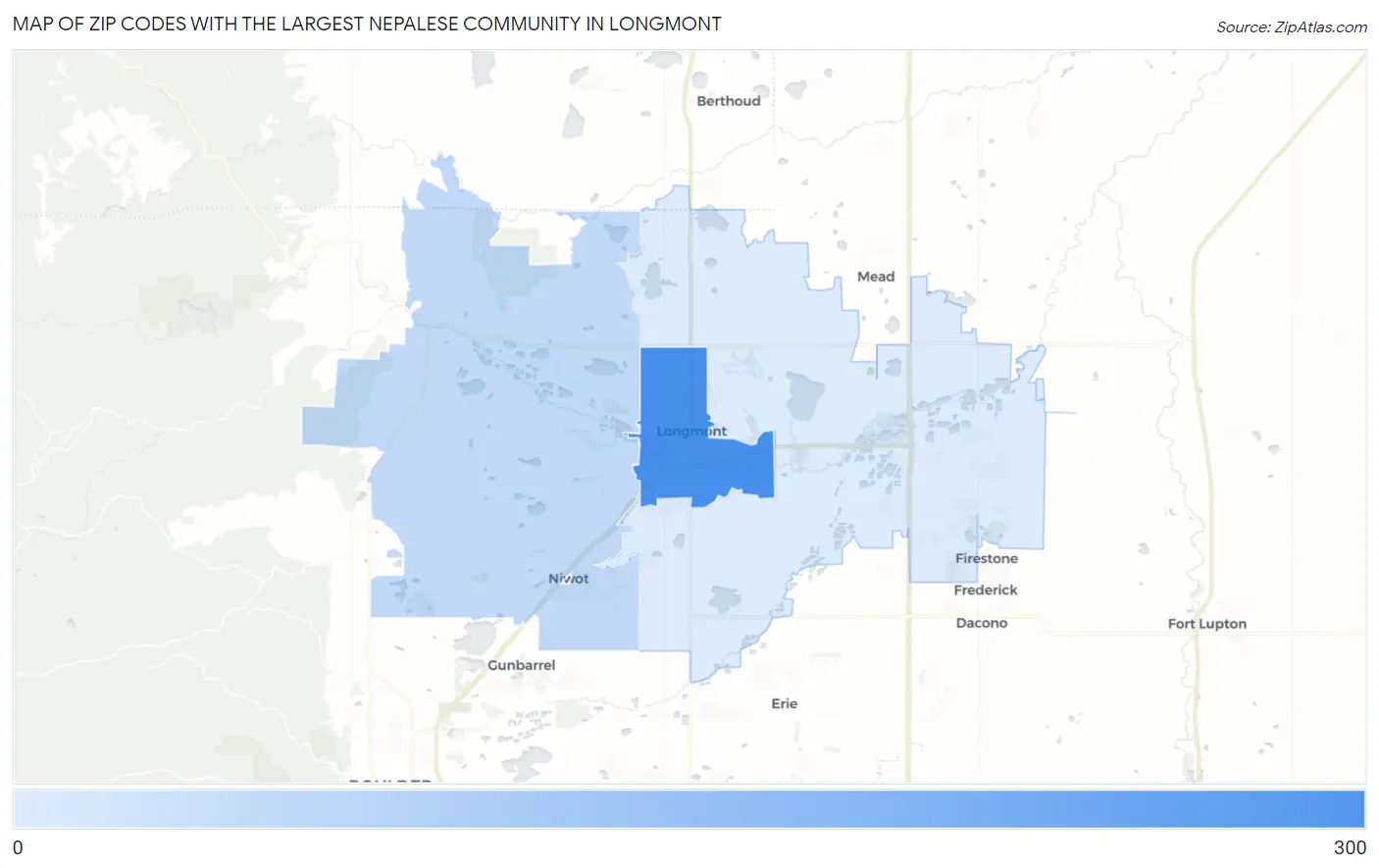 Zip Codes with the Largest Nepalese Community in Longmont Map