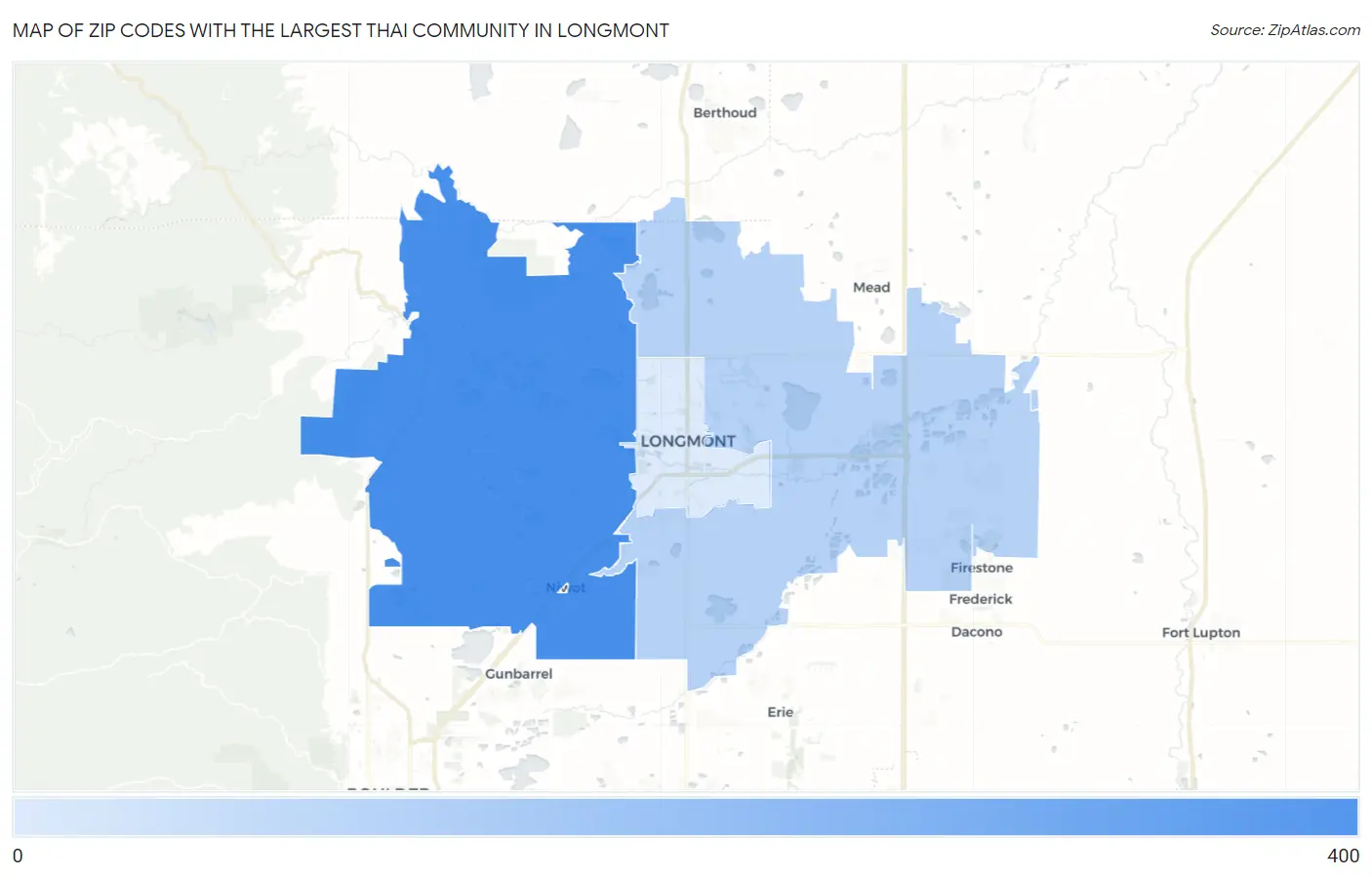 Zip Codes with the Largest Thai Community in Longmont Map