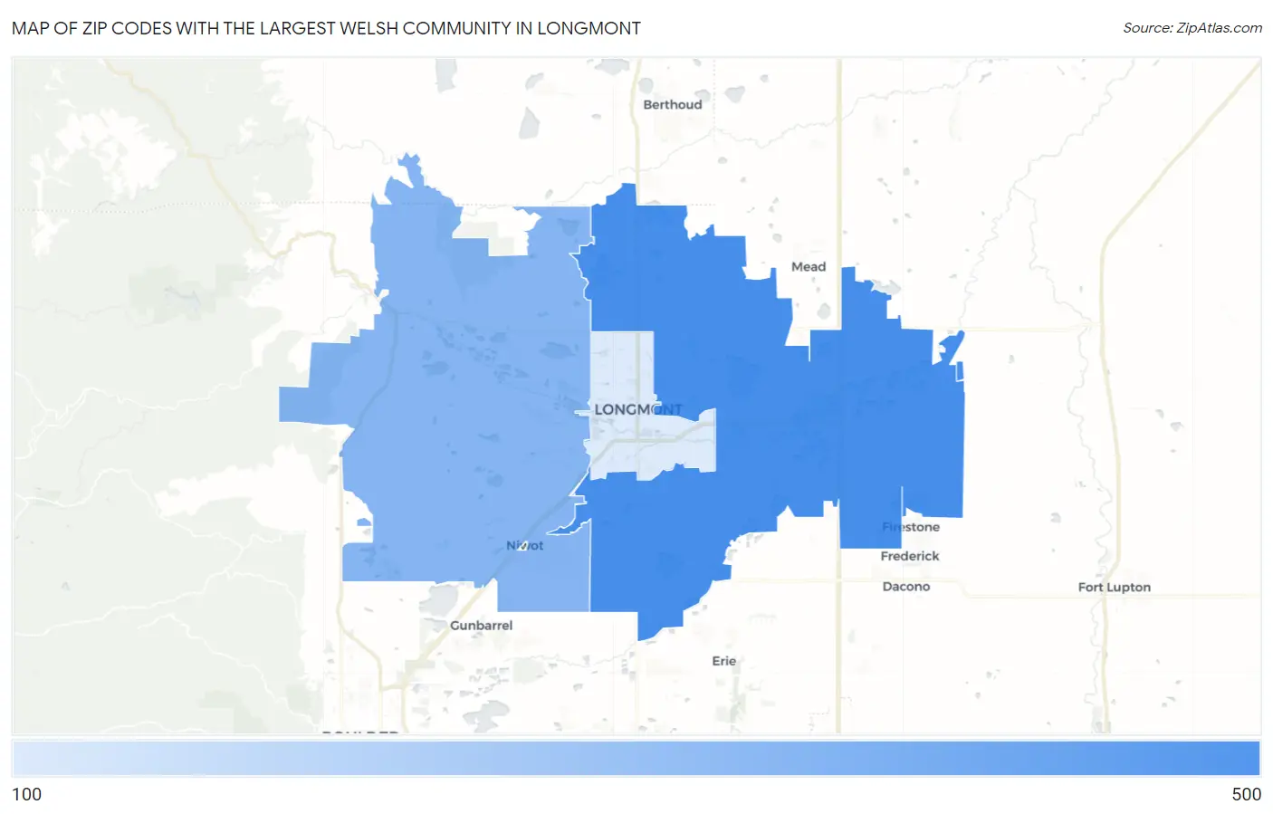 Zip Codes with the Largest Welsh Community in Longmont Map