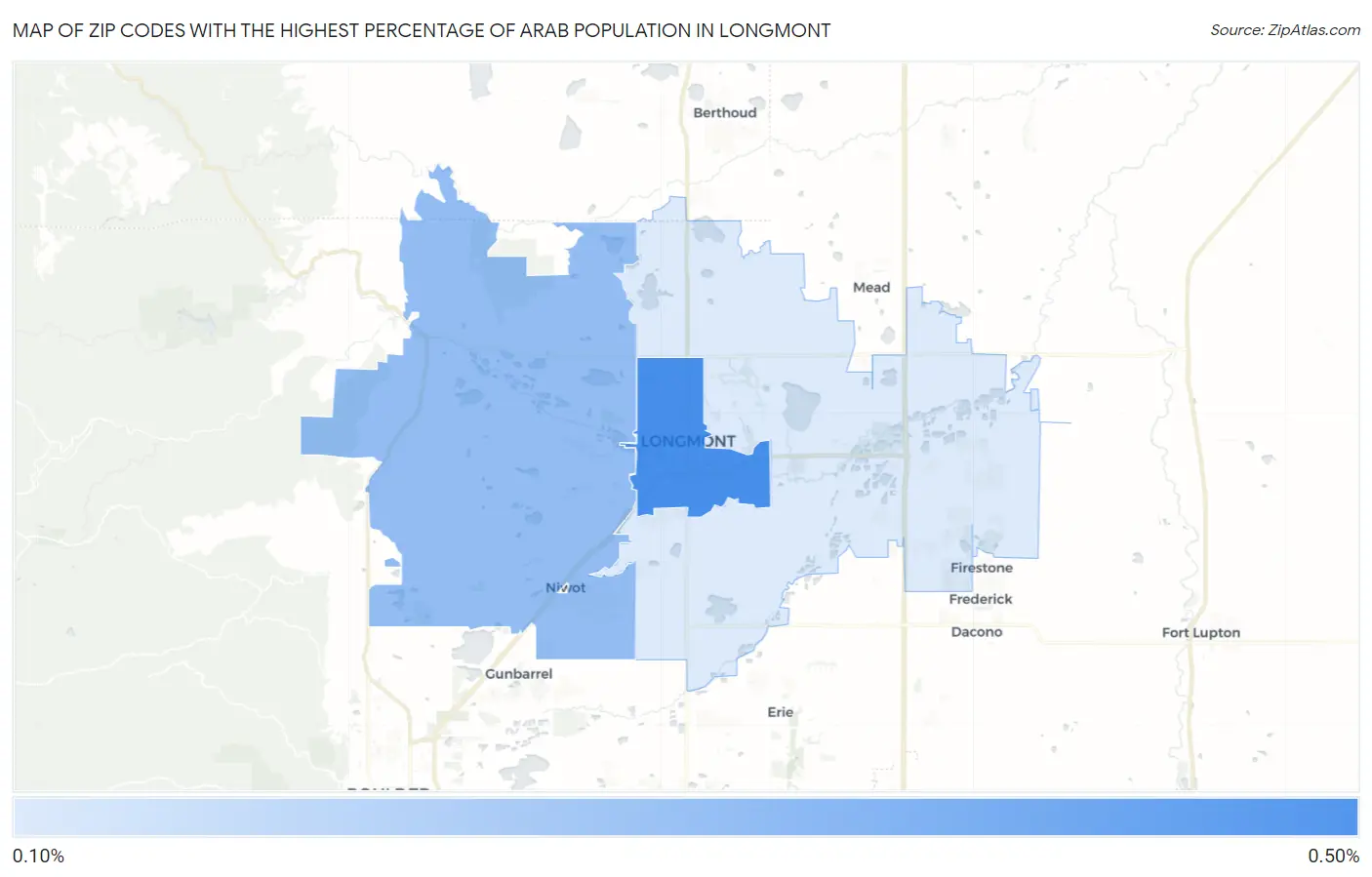Zip Codes with the Highest Percentage of Arab Population in Longmont Map