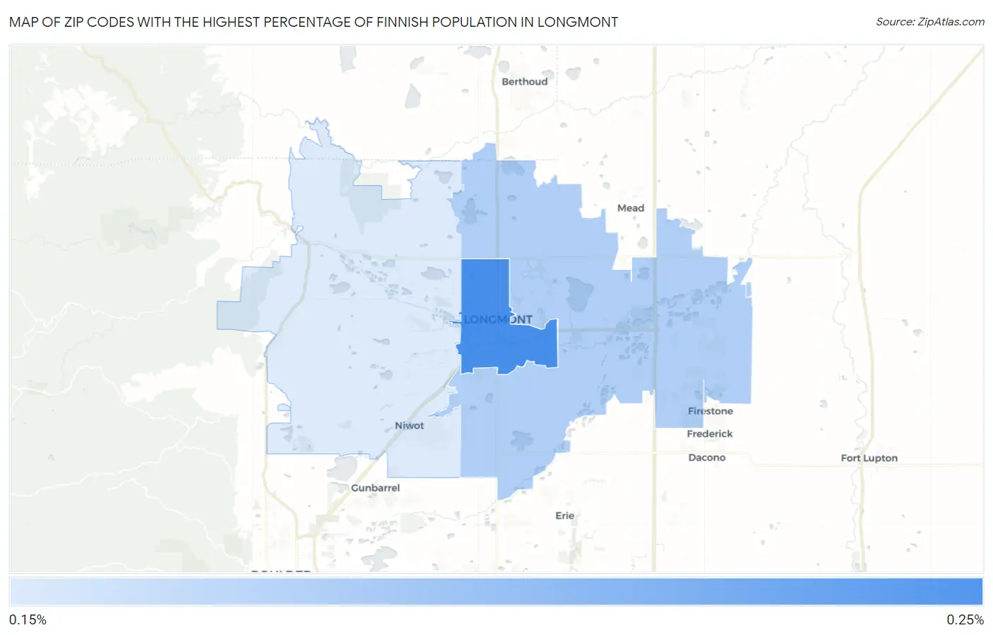 Zip Codes with the Highest Percentage of Finnish Population in Longmont Map