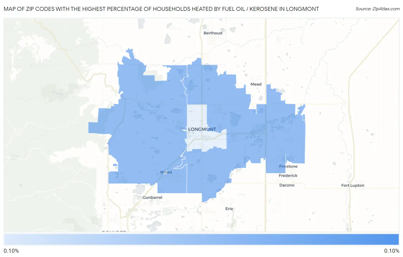 Zip Codes with the Highest Percentage of Households Heated by Fuel Oil / Kerosene in Longmont Map