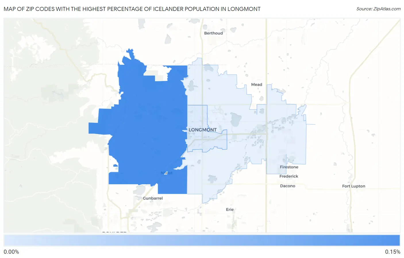 Zip Codes with the Highest Percentage of Icelander Population in Longmont Map