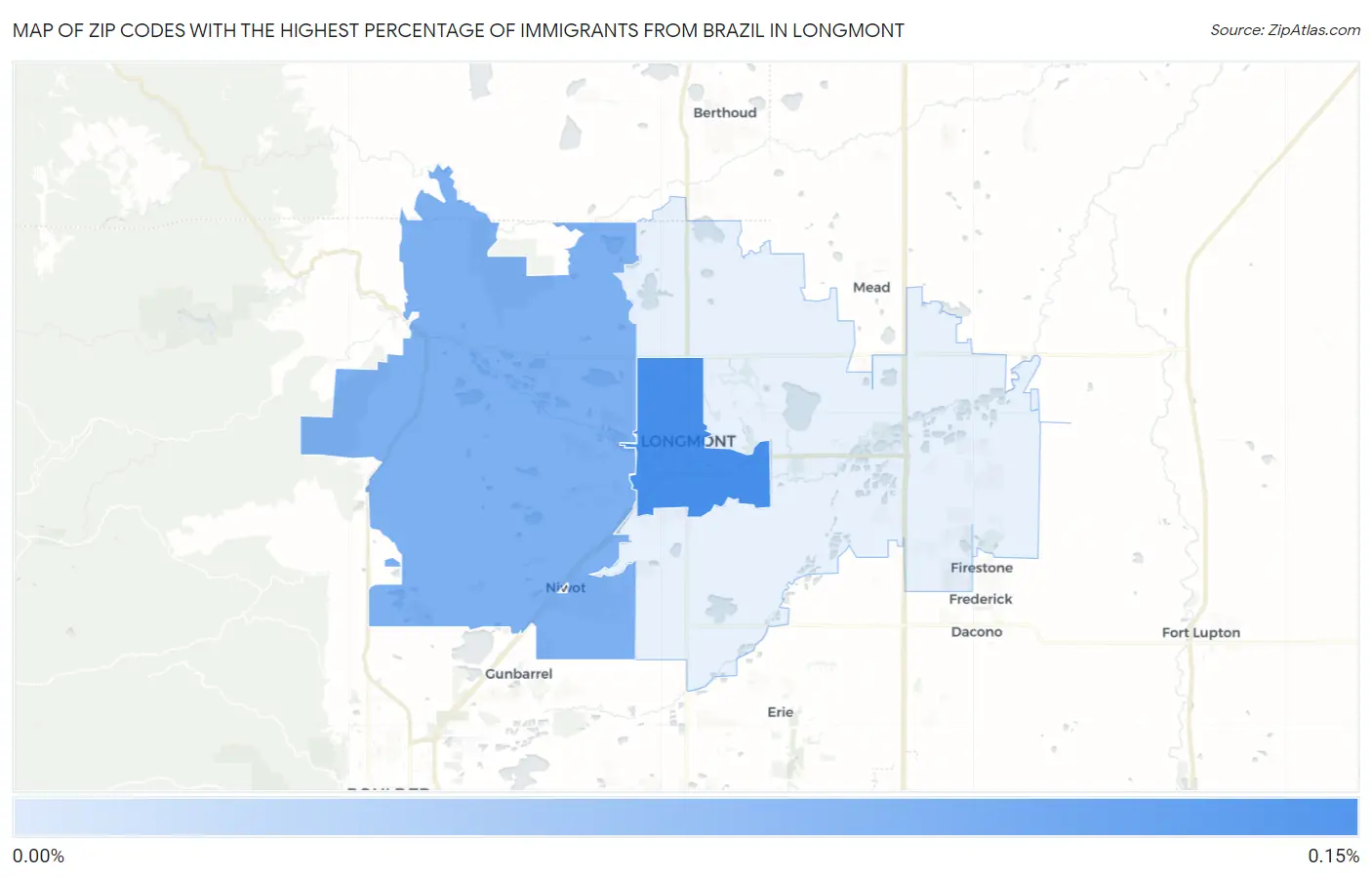 Zip Codes with the Highest Percentage of Immigrants from Brazil in Longmont Map