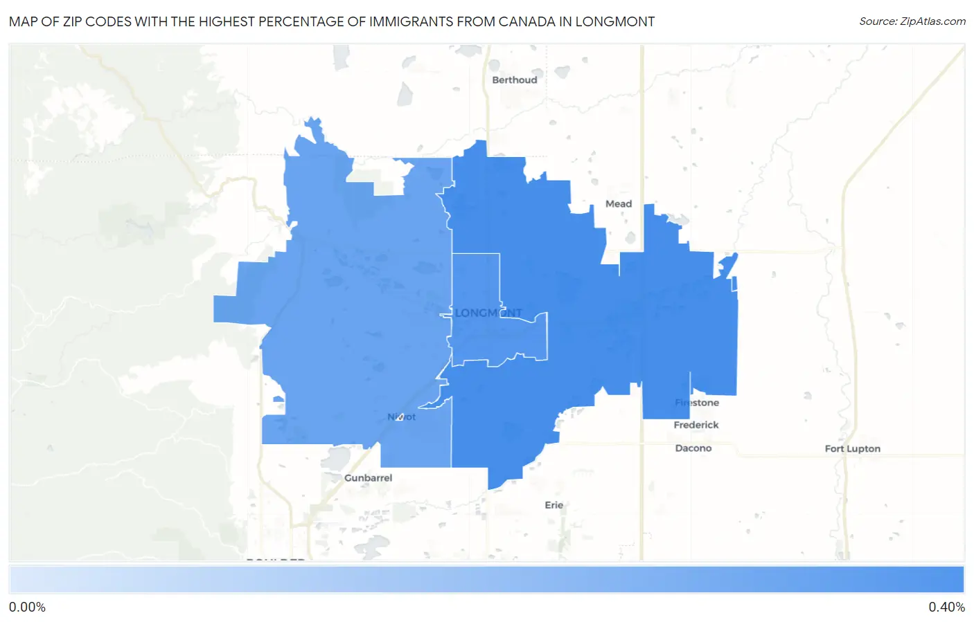Zip Codes with the Highest Percentage of Immigrants from Canada in Longmont Map