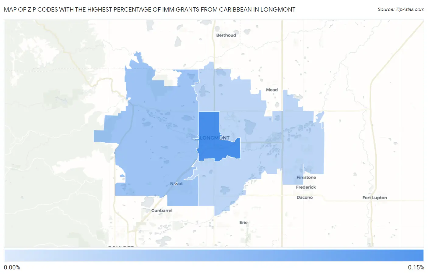 Zip Codes with the Highest Percentage of Immigrants from Caribbean in Longmont Map